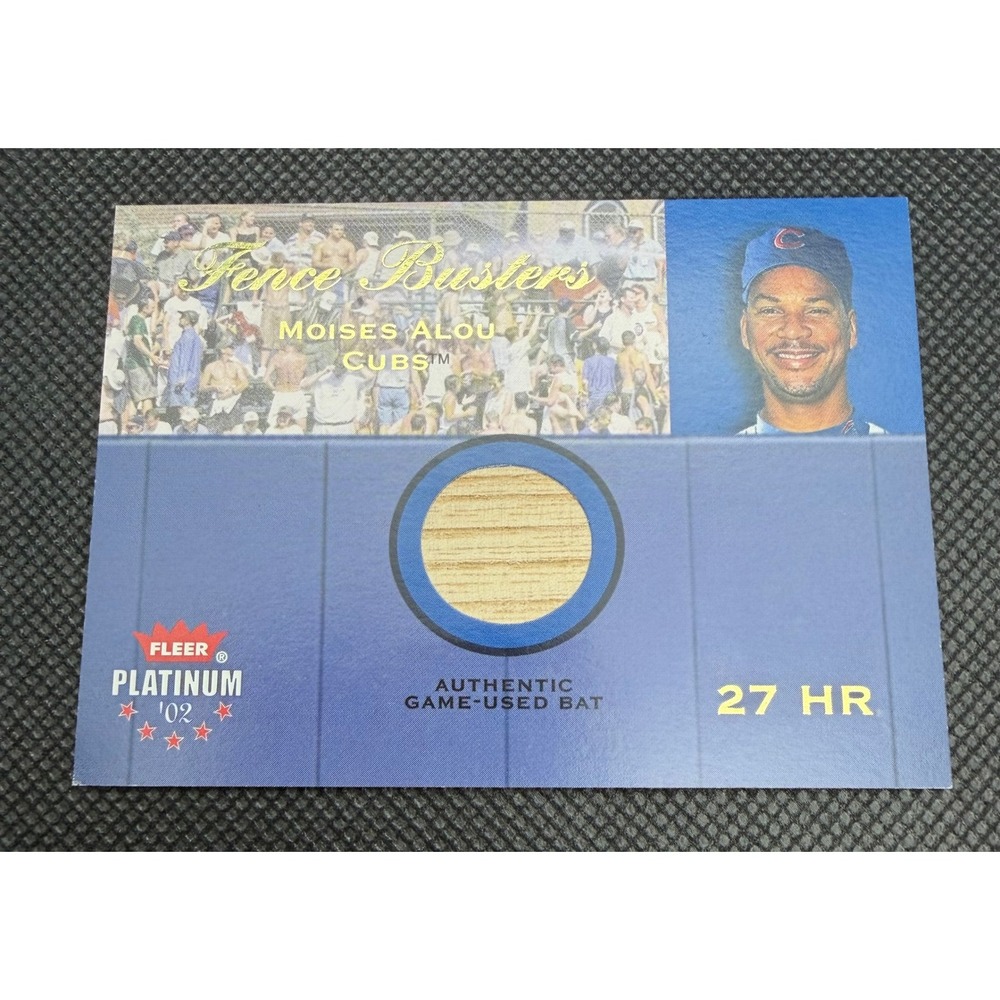 2002 Fleer Platinum Fence Busters Moises Alou Game Used Bat Relic Chicago Cubs